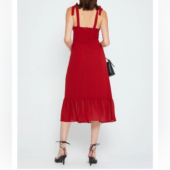 O.P.T. Toile de Jouy Red Tie Strap Midi Dress - Picture 6 of 15
